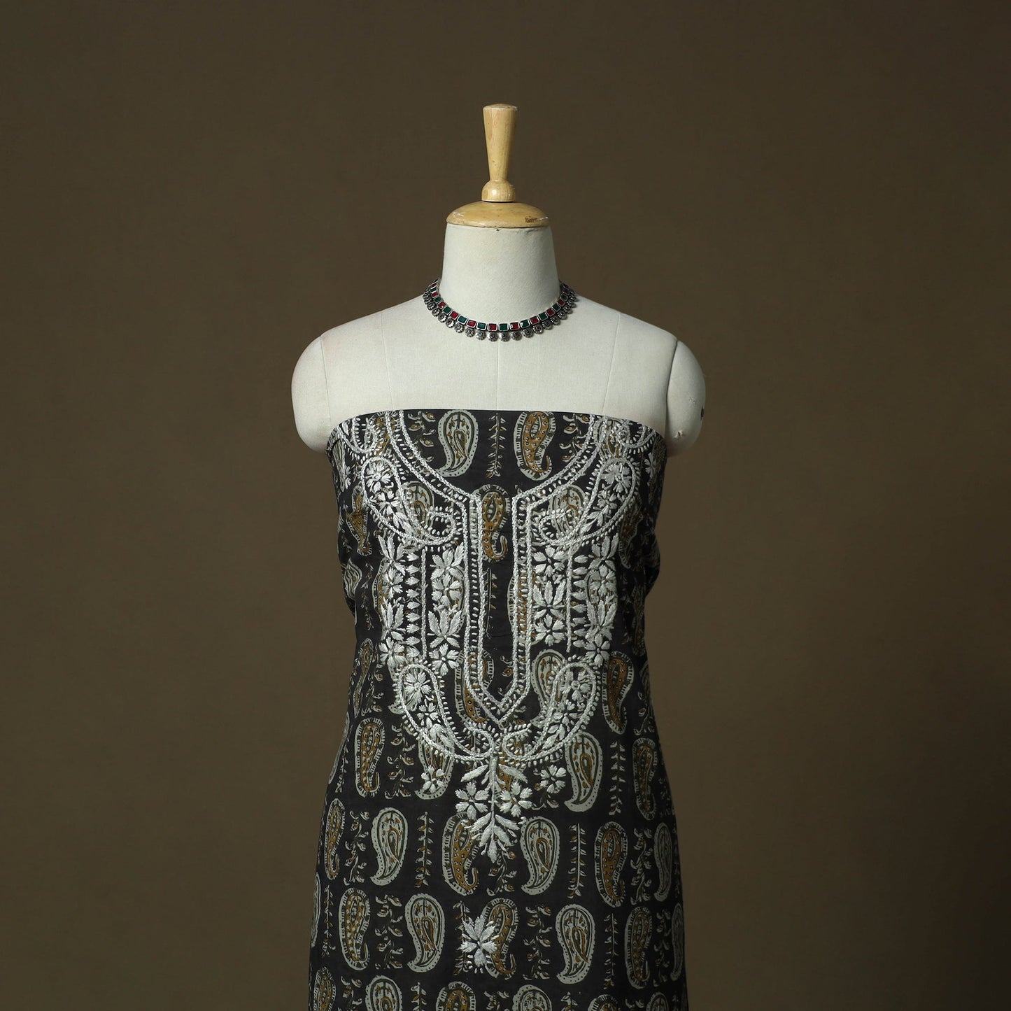 Lucknowi chikankari hand work bagru block print unstitched