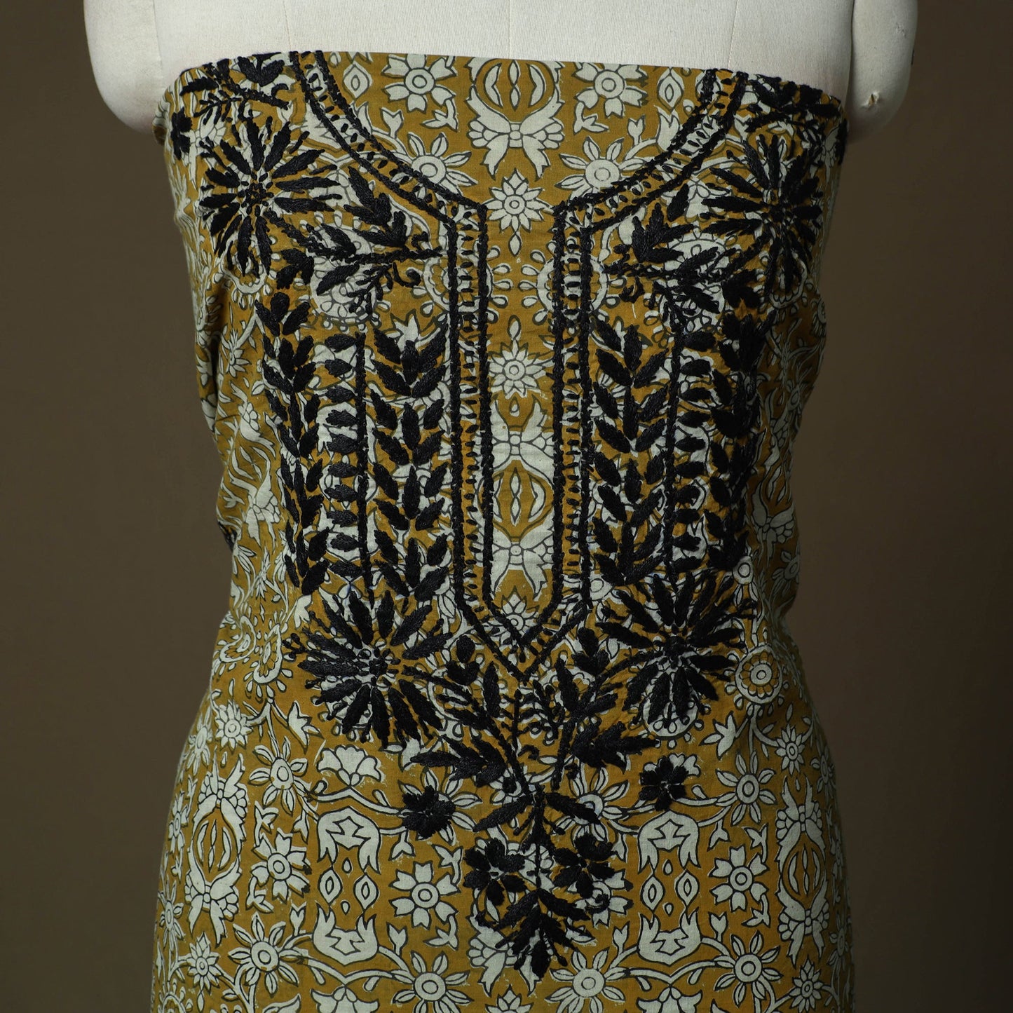 Lucknowi chikankari hand work bagru block print unstitched