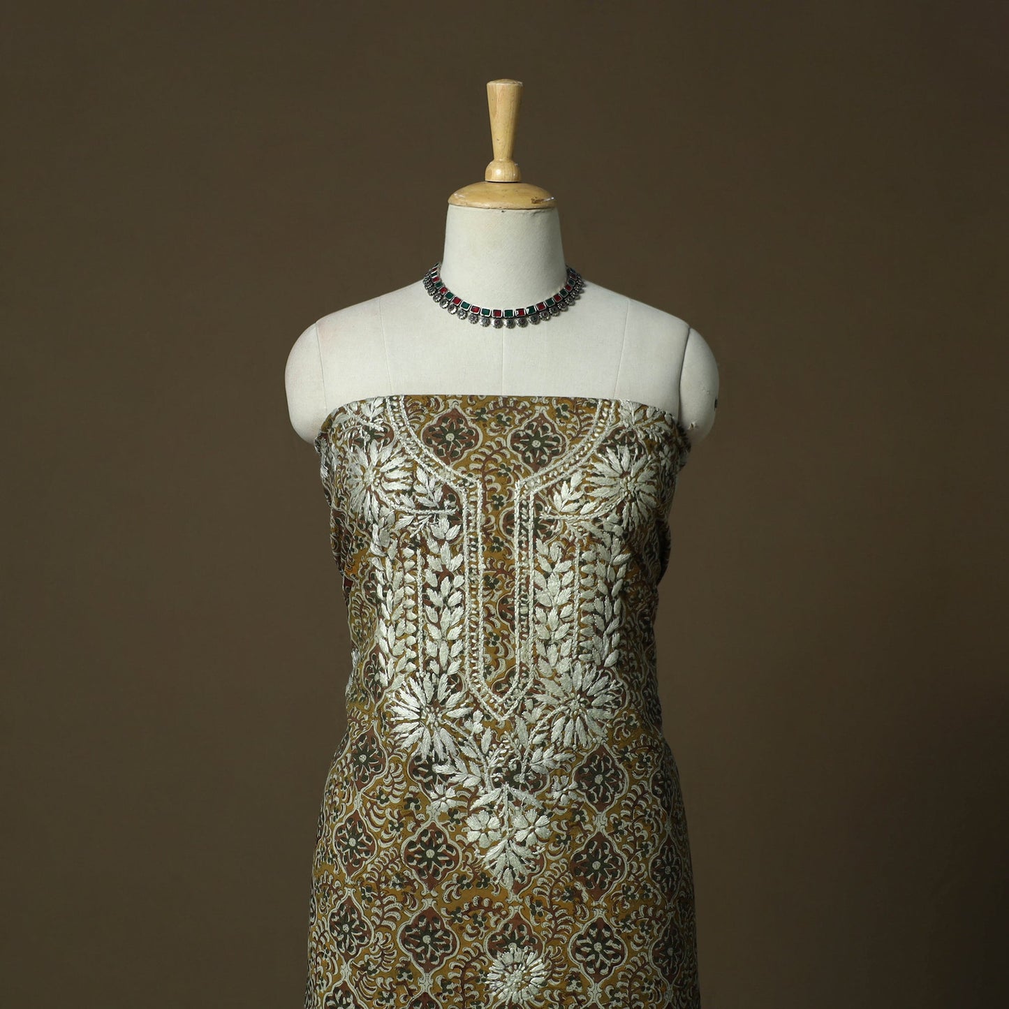 Lucknowi chikankari hand work bagru block print unstitched