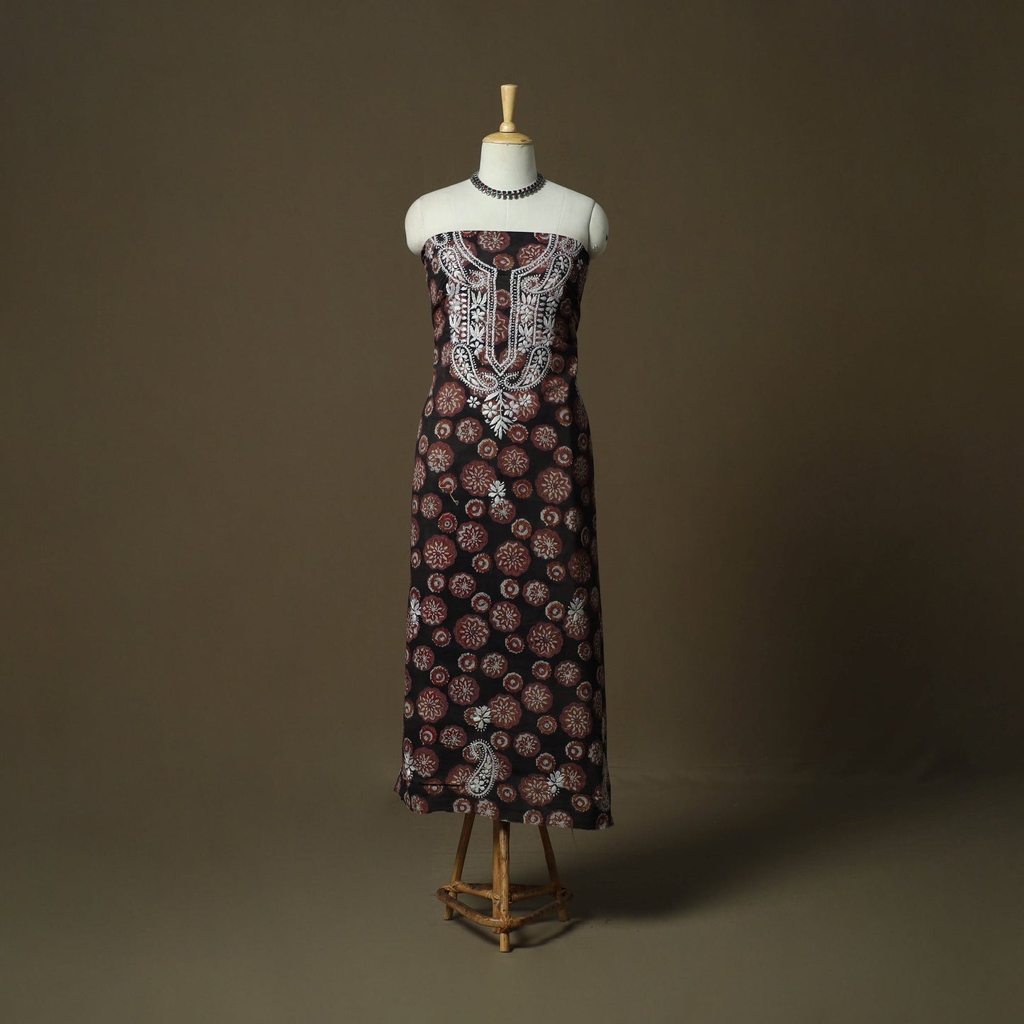 Lucknowi chikankari hand work bagru block print unstitched