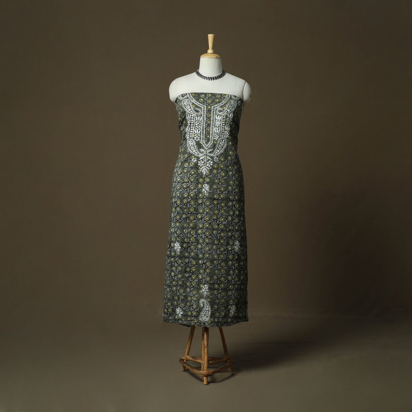 Lucknowi chikankari hand work bagru block print unstitched