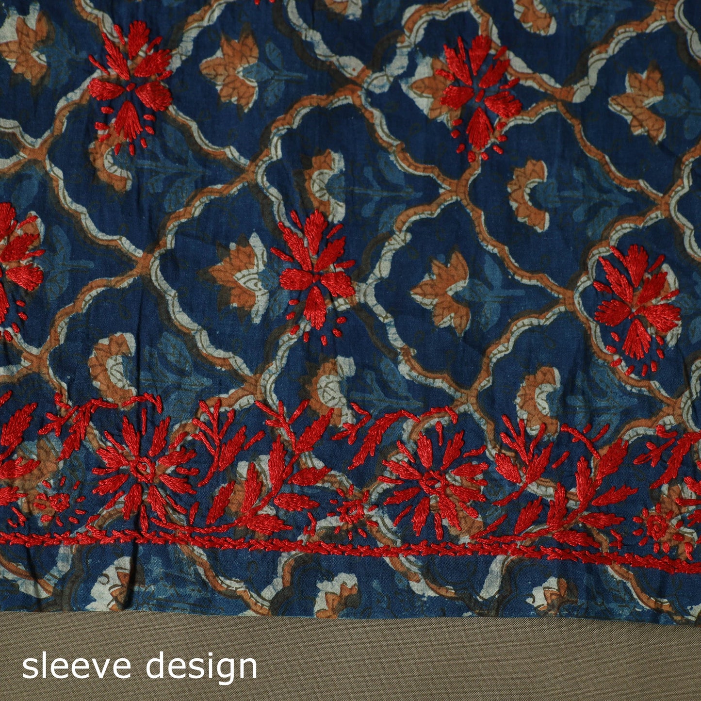 Lucknowi chikankari hand work bagru block print unstitched