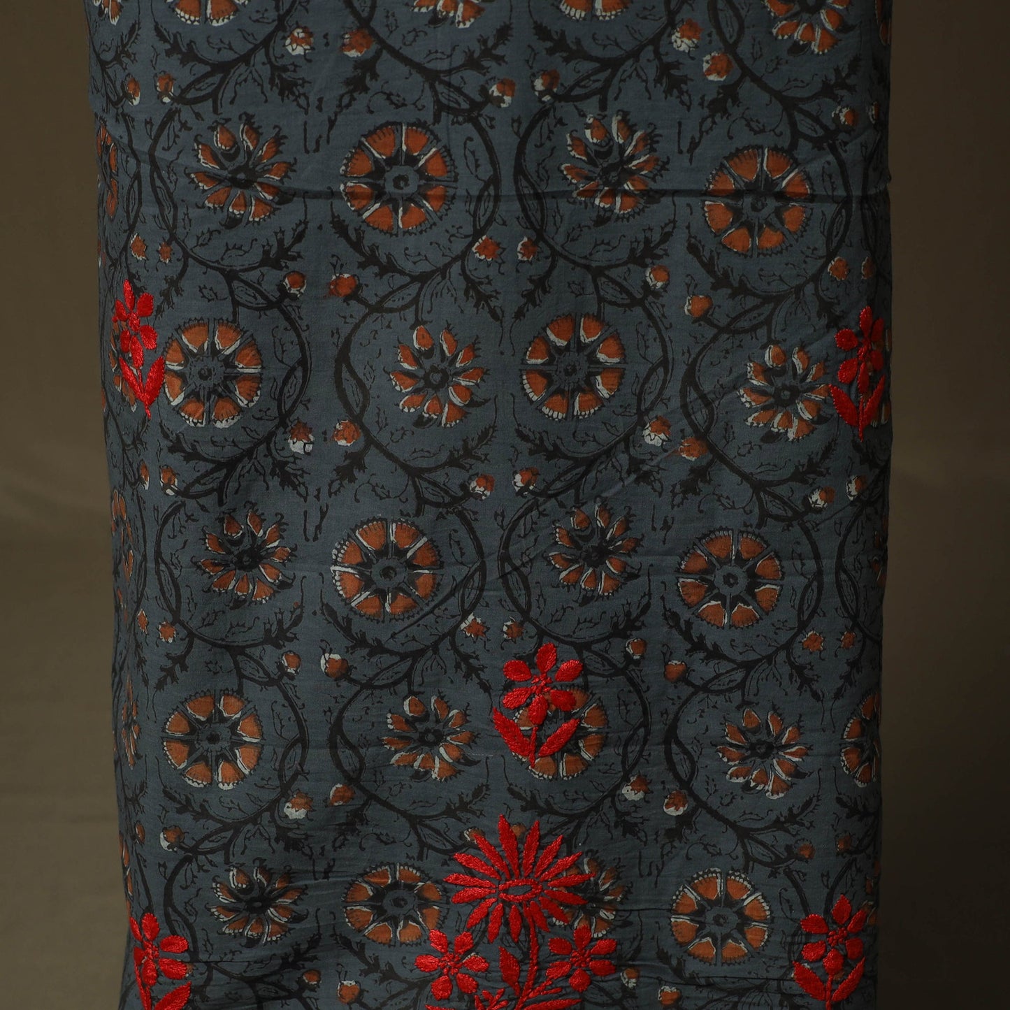 Lucknowi chikankari hand work bagru block print unstitched