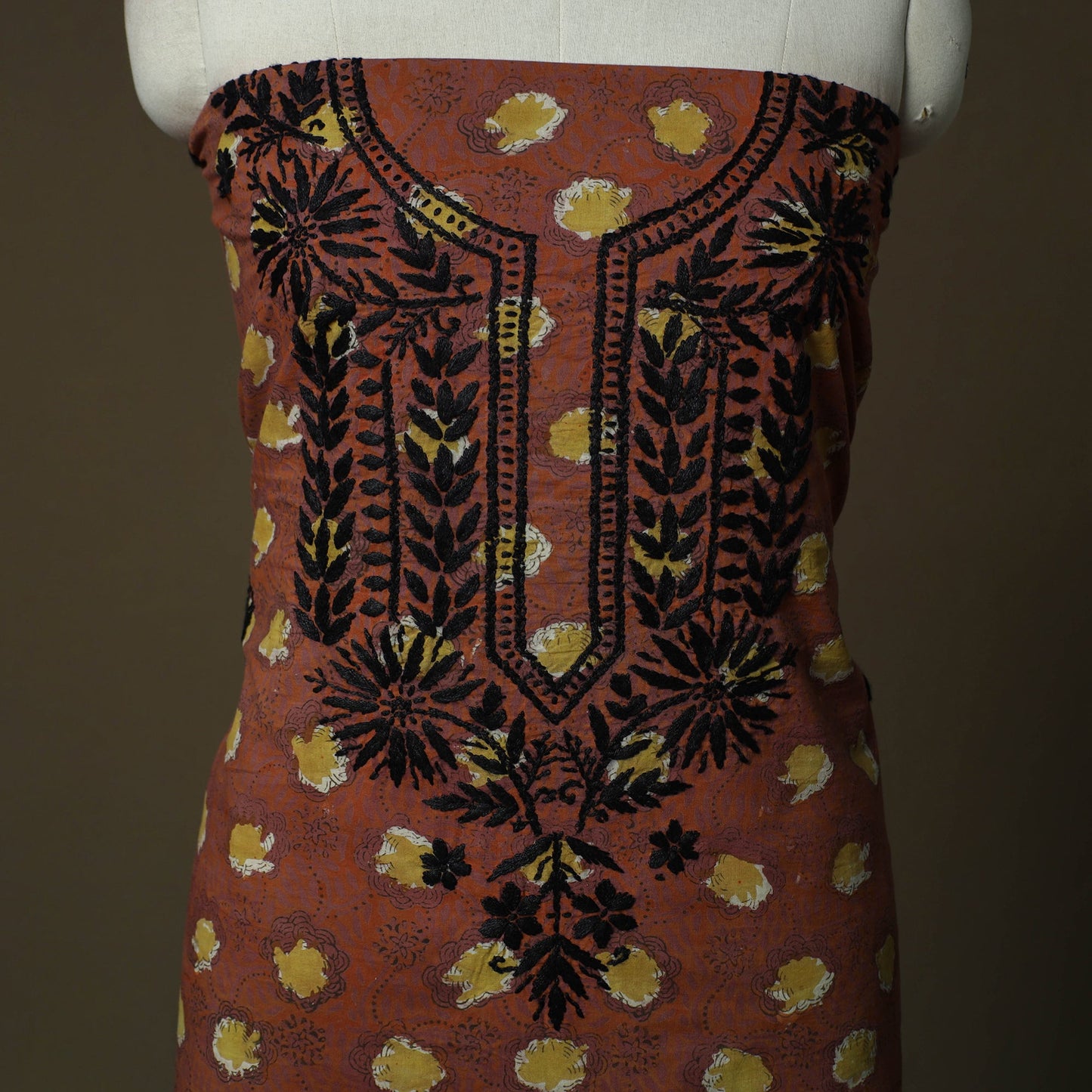 Lucknowi chikankari hand work bagru block print unstitched