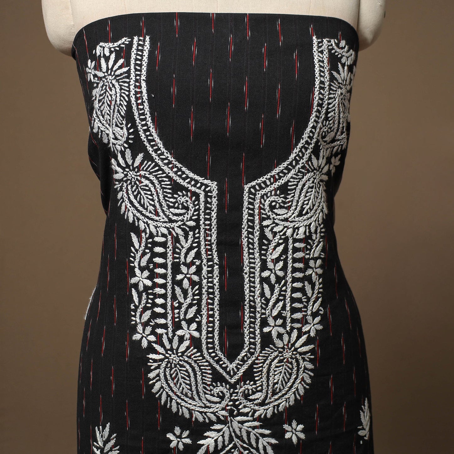Lucknowi chikankari hand work pochampally ikat unstitched