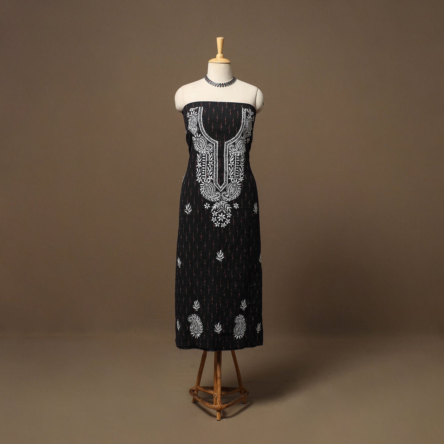 Lucknowi chikankari hand work pochampally ikat unstitched