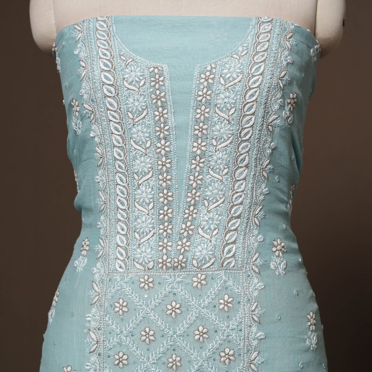 Lucknowi chikankari heavy hand embroidered mul chanderi 2pc