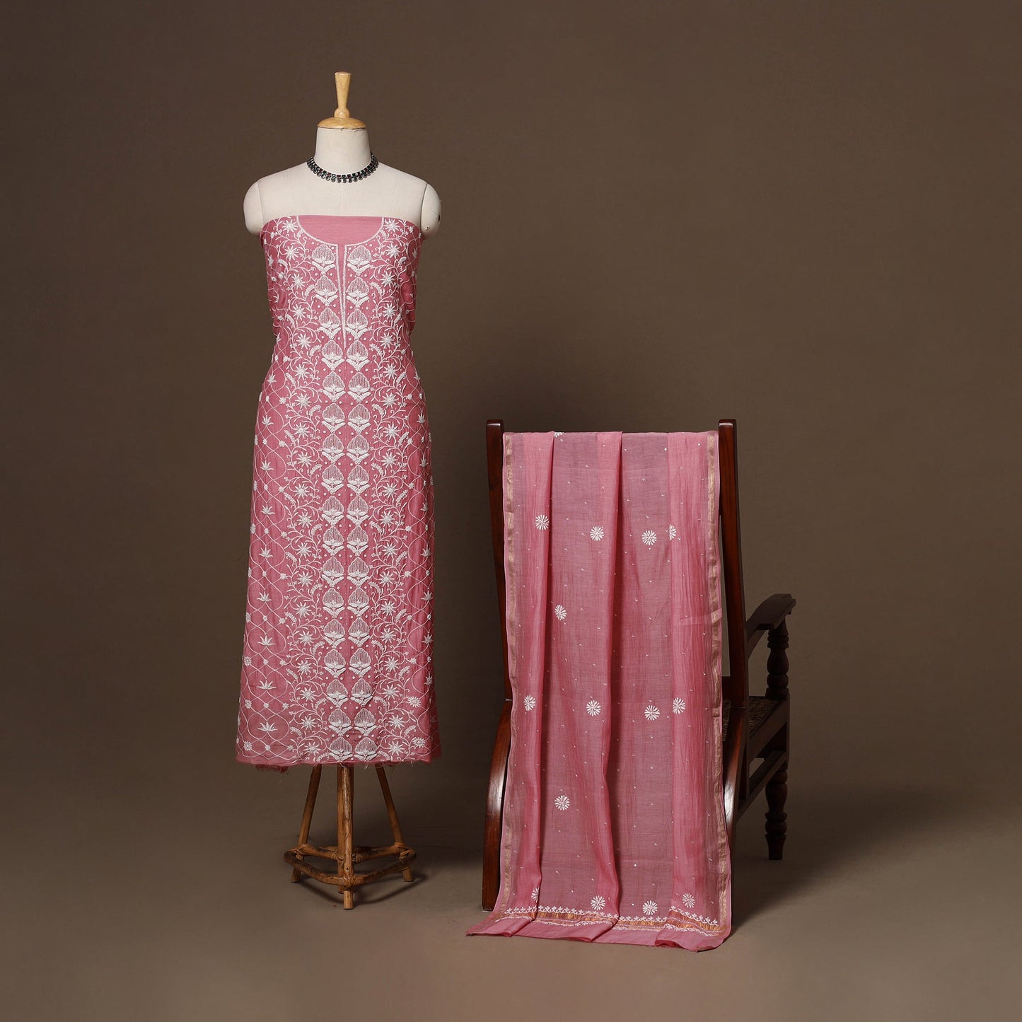 Lucknowi chikankari heavy hand embroidered mul chanderi 2pc