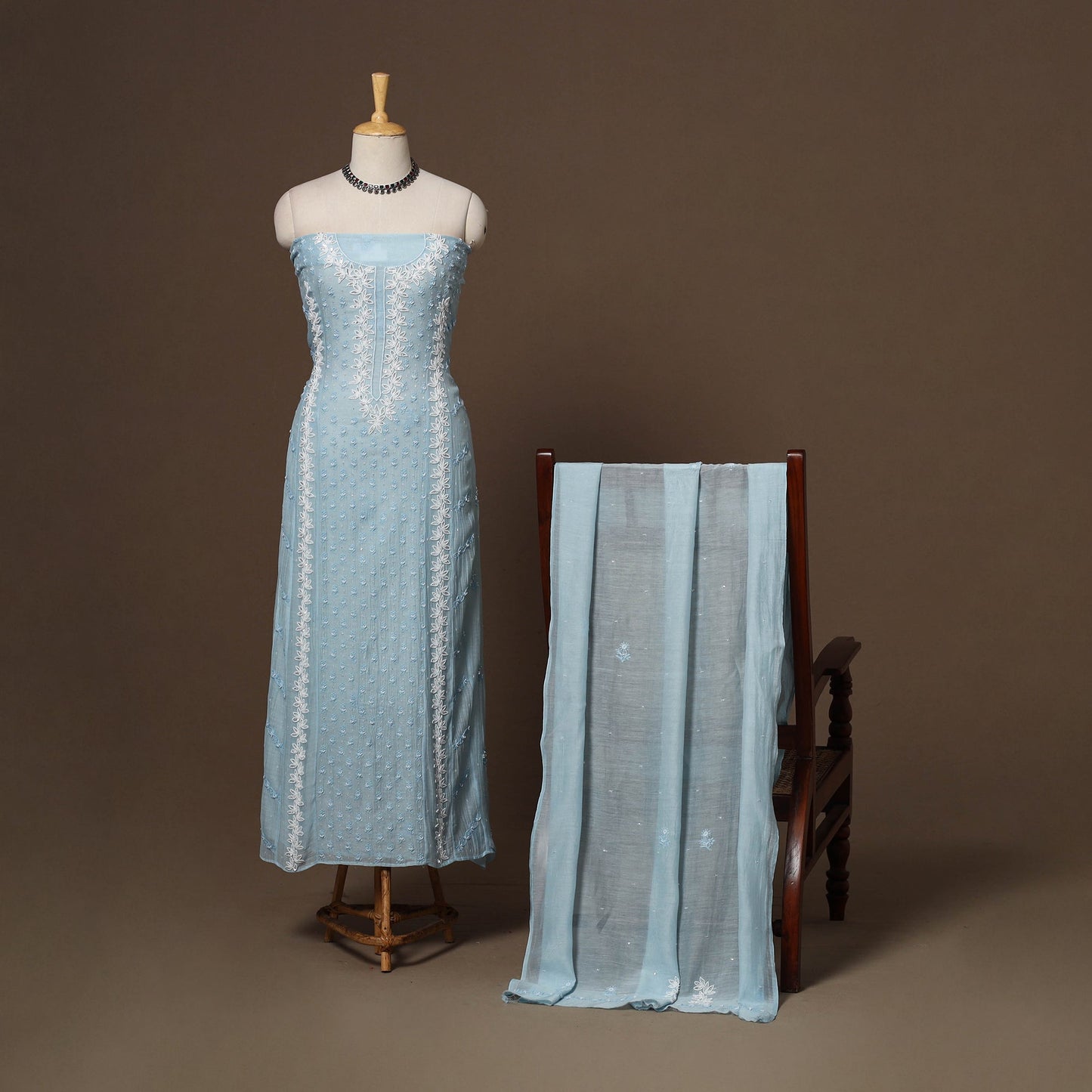 Lucknowi chikankari heavy hand embroidered mul chanderi 2pc