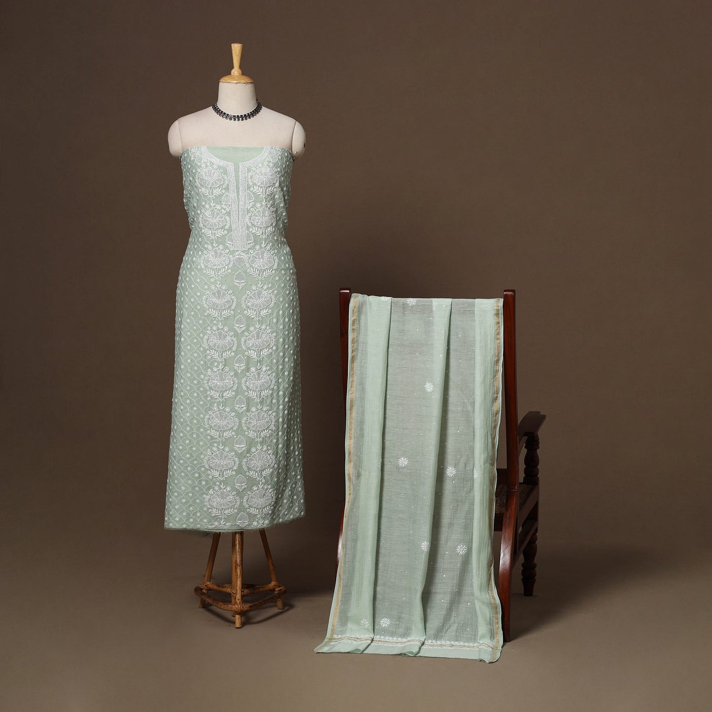 Lucknowi chikankari heavy hand embroidered mul chanderi 2pc