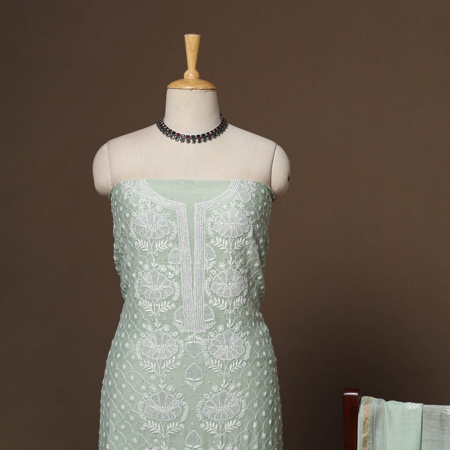 Lucknowi chikankari heavy hand embroidered mul chanderi 2pc