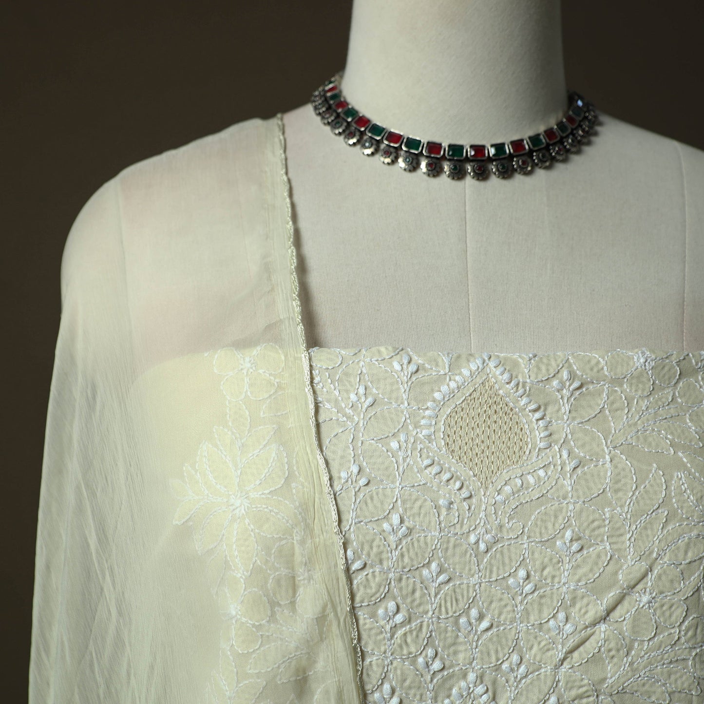Lucknowi hand embroidered cotton chikankari 3pc unstitched