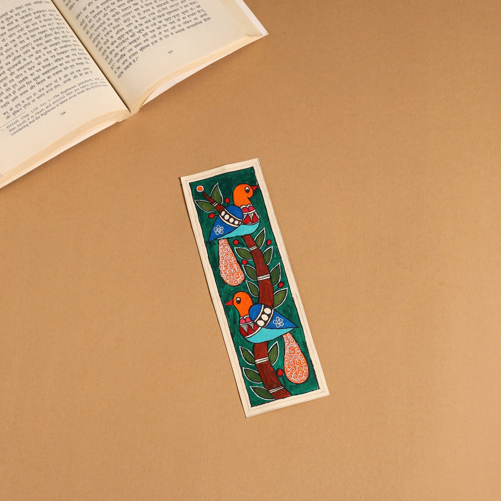 Green - Madhubani Handpainted Wooden Bookmark 38