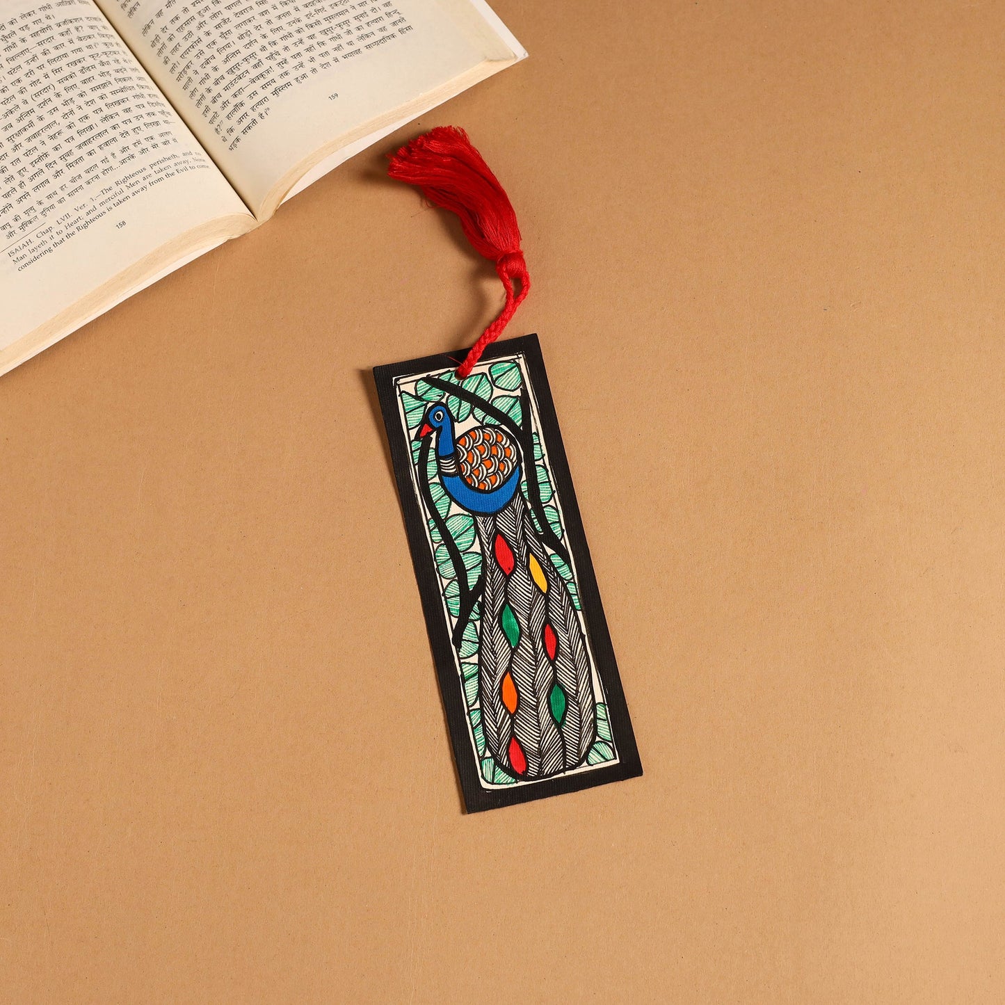 Madhubani handpainted bookmark with tassel 54 - handcrafted