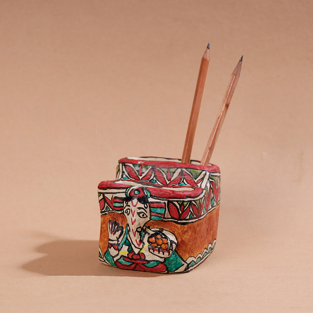 Madhubani Handpainted Paper Mache Pen Stand Online at iTokri.com