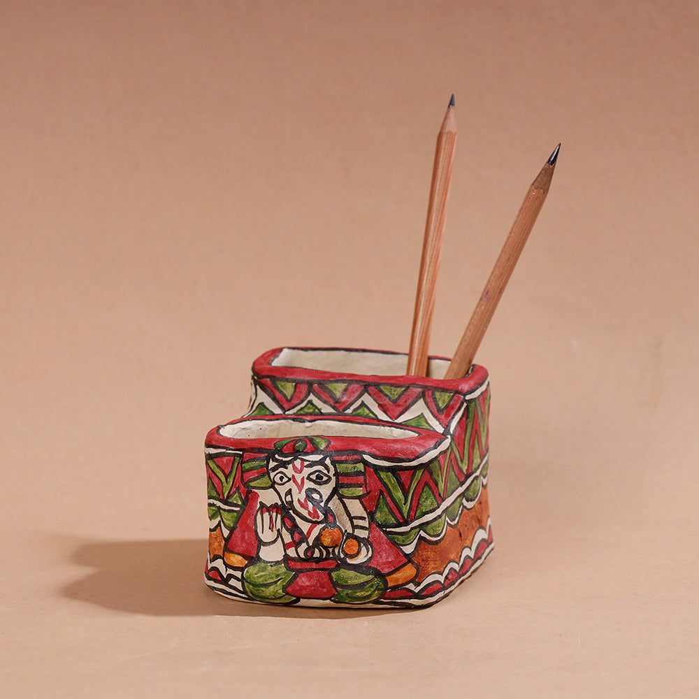 Madhubani Handpainted Paper Mache Pen Stand