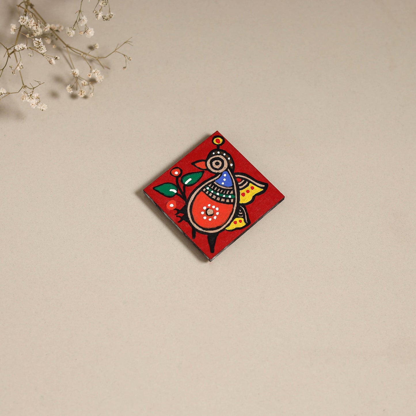 Madhubani handpainted wooden magnet 05 - handcrafted