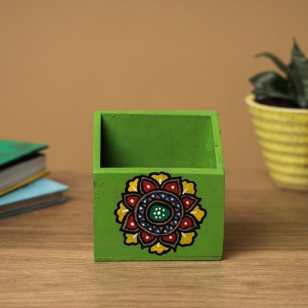 Madhubani Handpainted Wooden Pen Stand