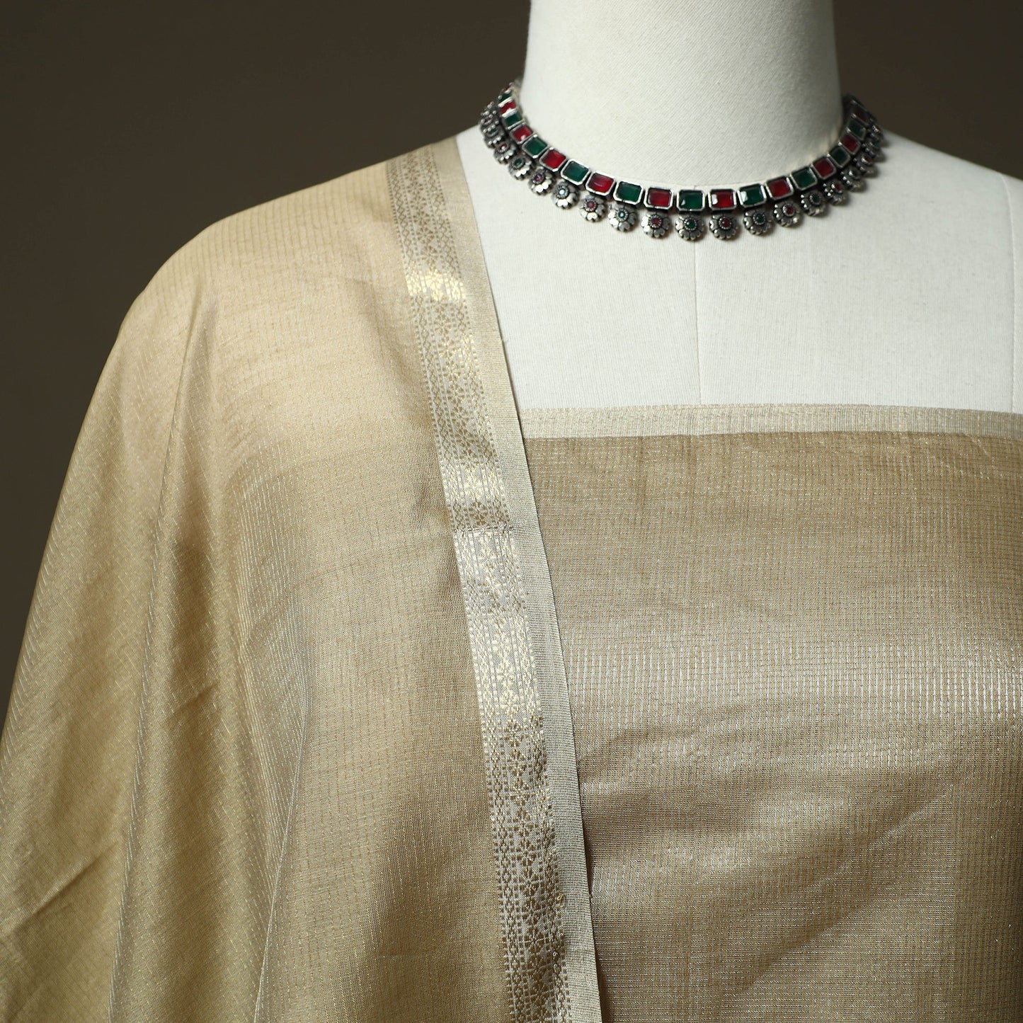 Maheshwari silk handloom heavy zari work 2pc unstitched