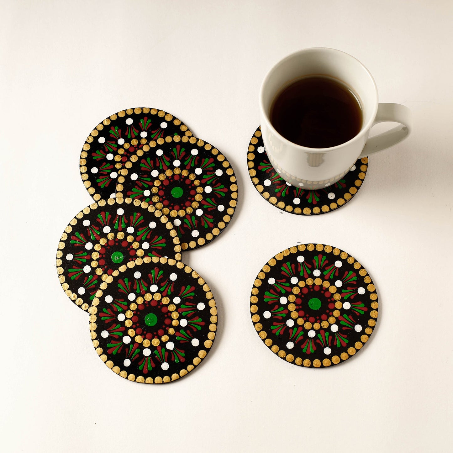 Mandala Art Handpainted Wooden Coasters (Set of 6)