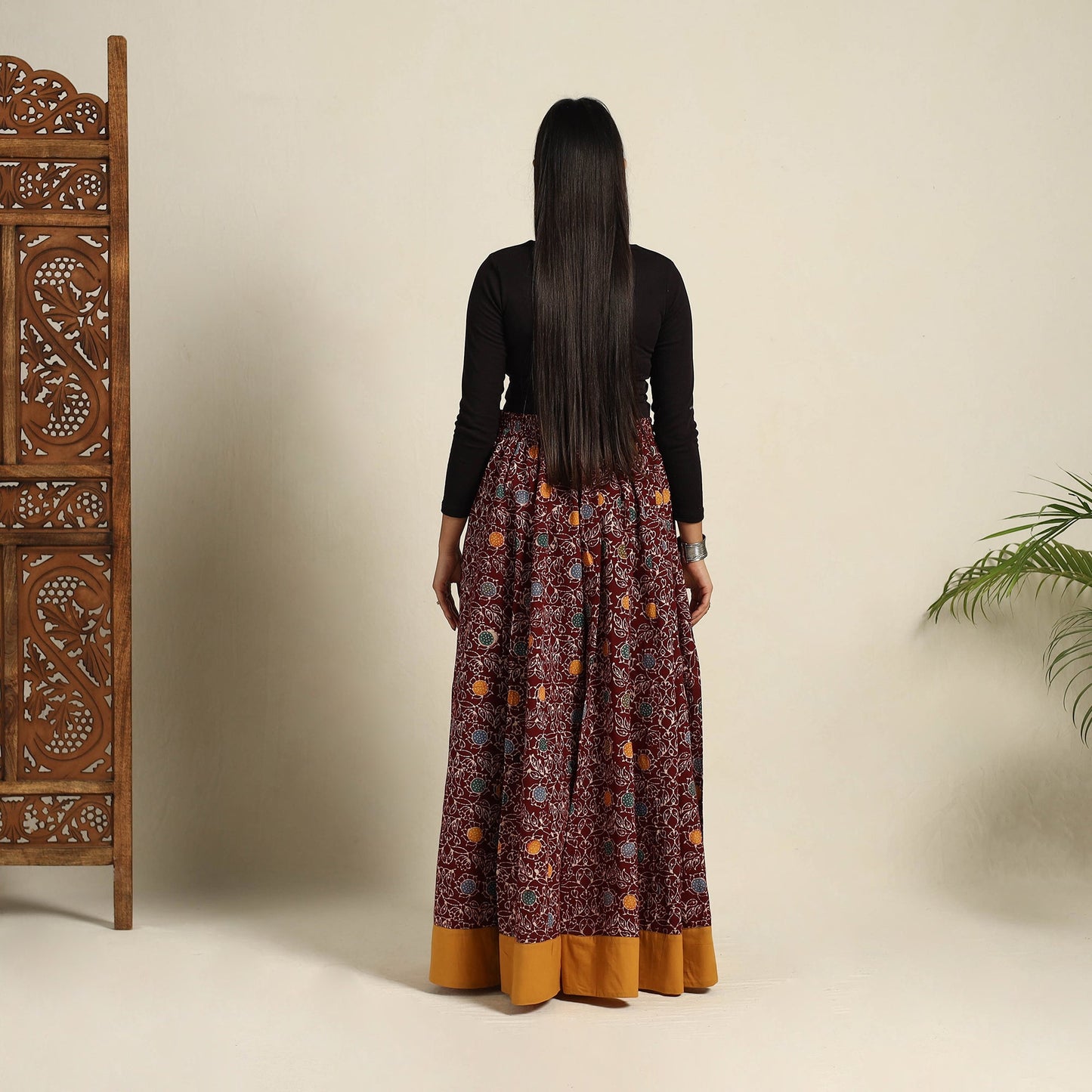 24 Kali Maroon Patchwork Batik Print Cotton Long Skirt