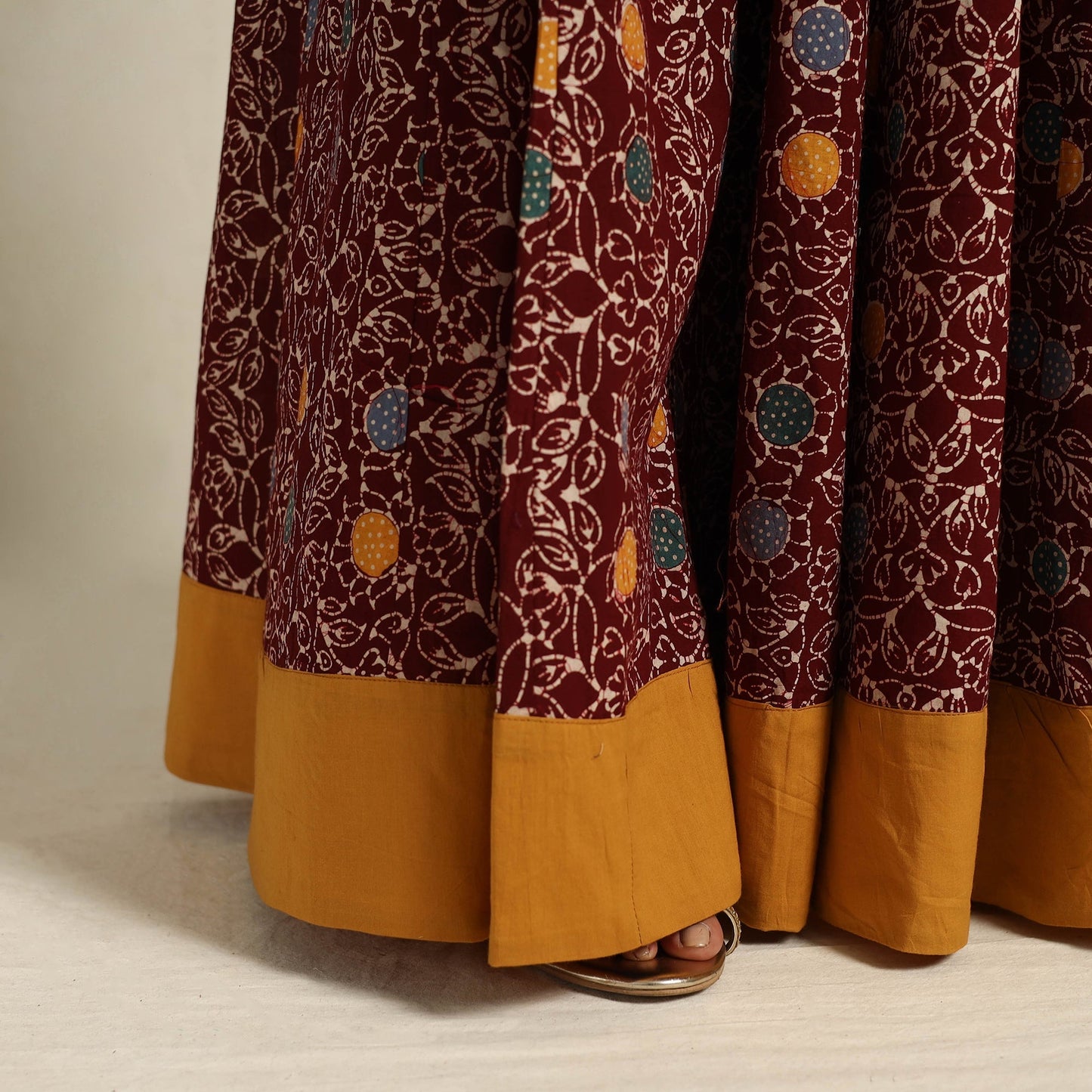 24 Kali Maroon Patchwork Batik Print Cotton Long Skirt