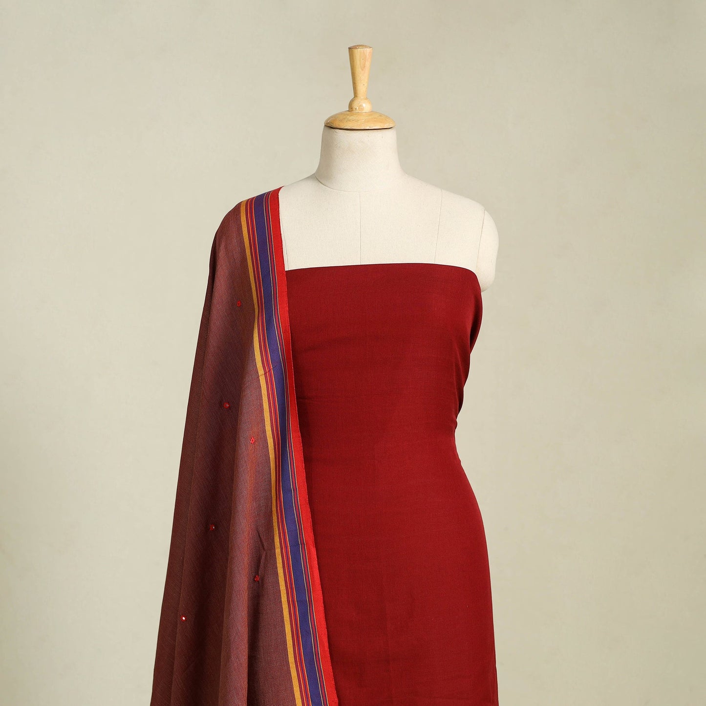 Maroon 2pc Handloom Fine Cotton Kutch Bhujodi Dress Material