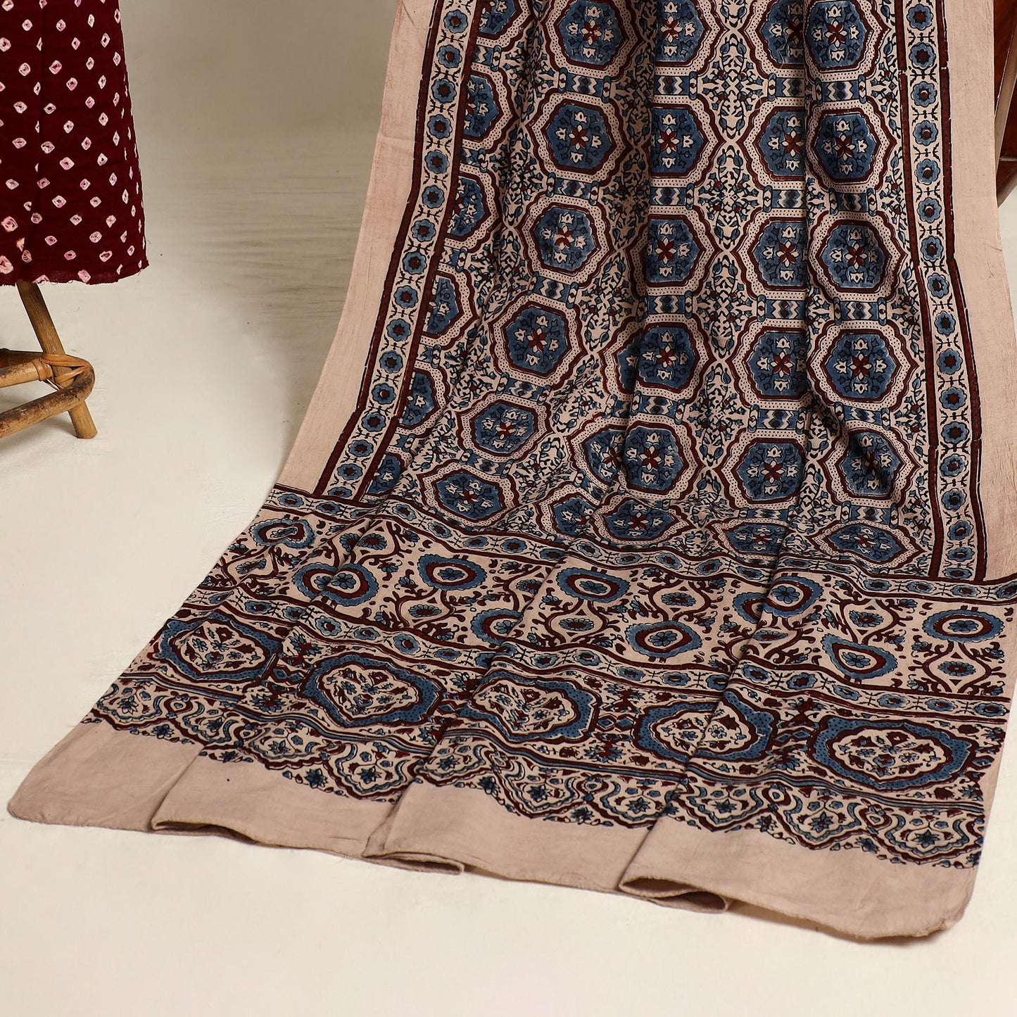 Maroon 2pc Tie-Dye Cotton Bandhani Kurta with Ajrakh Dupatta