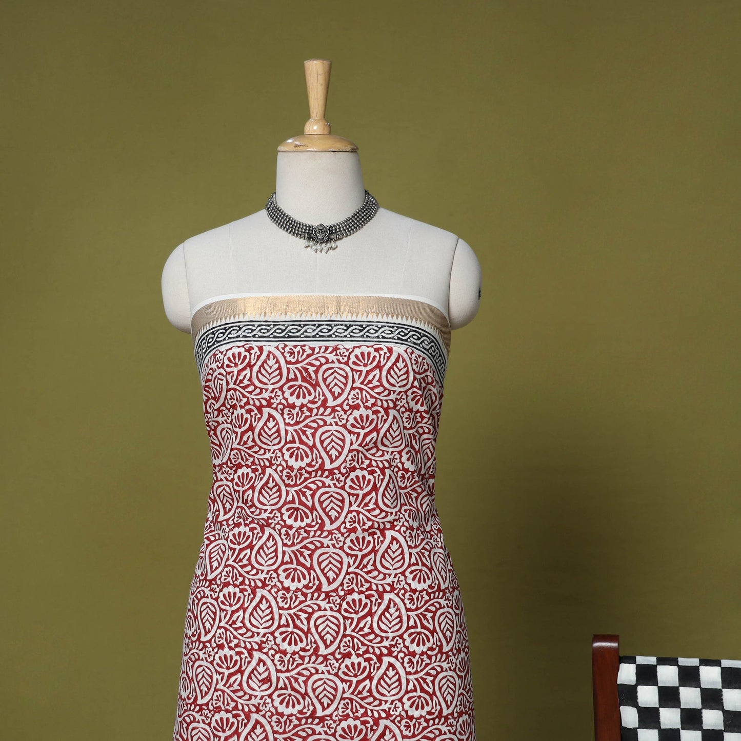 Maroon - 3pc cotton unstitched mangalagiri dress material