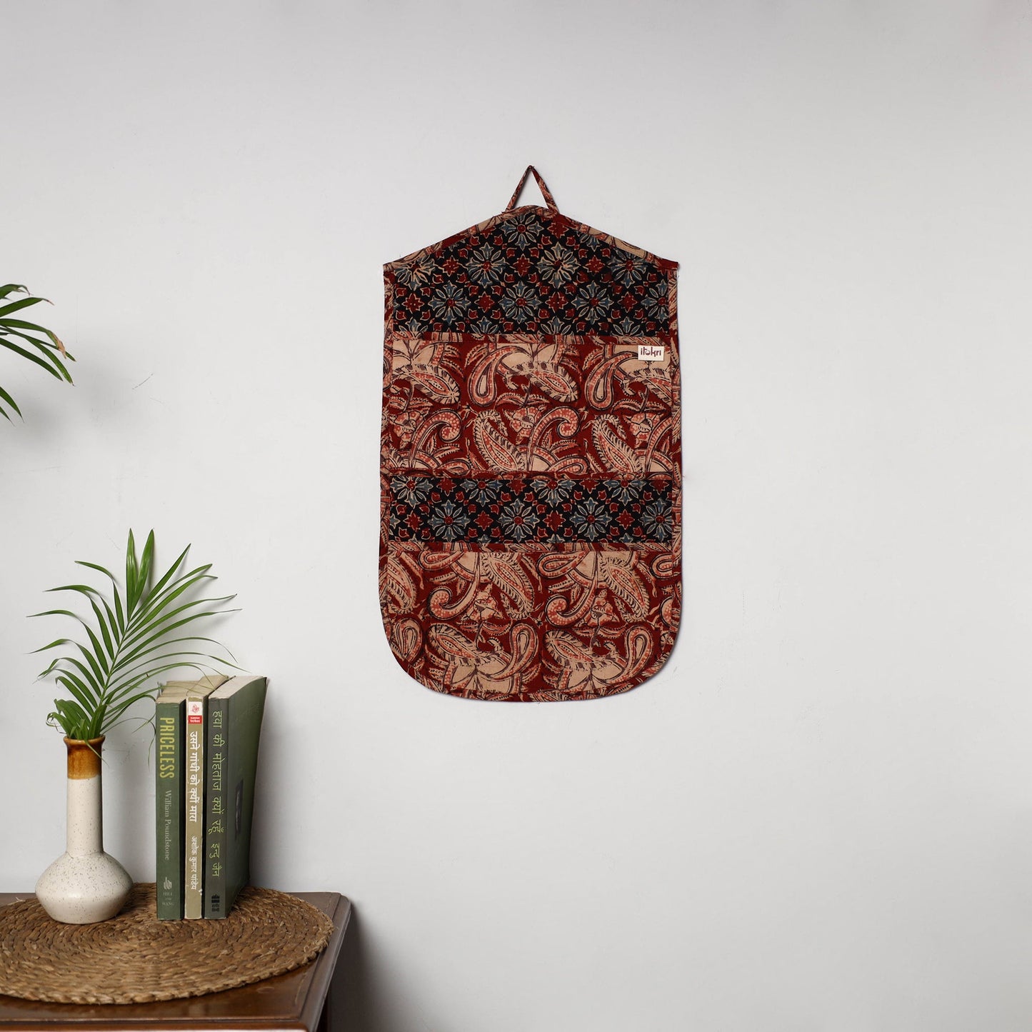 Maroon - 4 pockets handcrafted cotton wall hanging letter