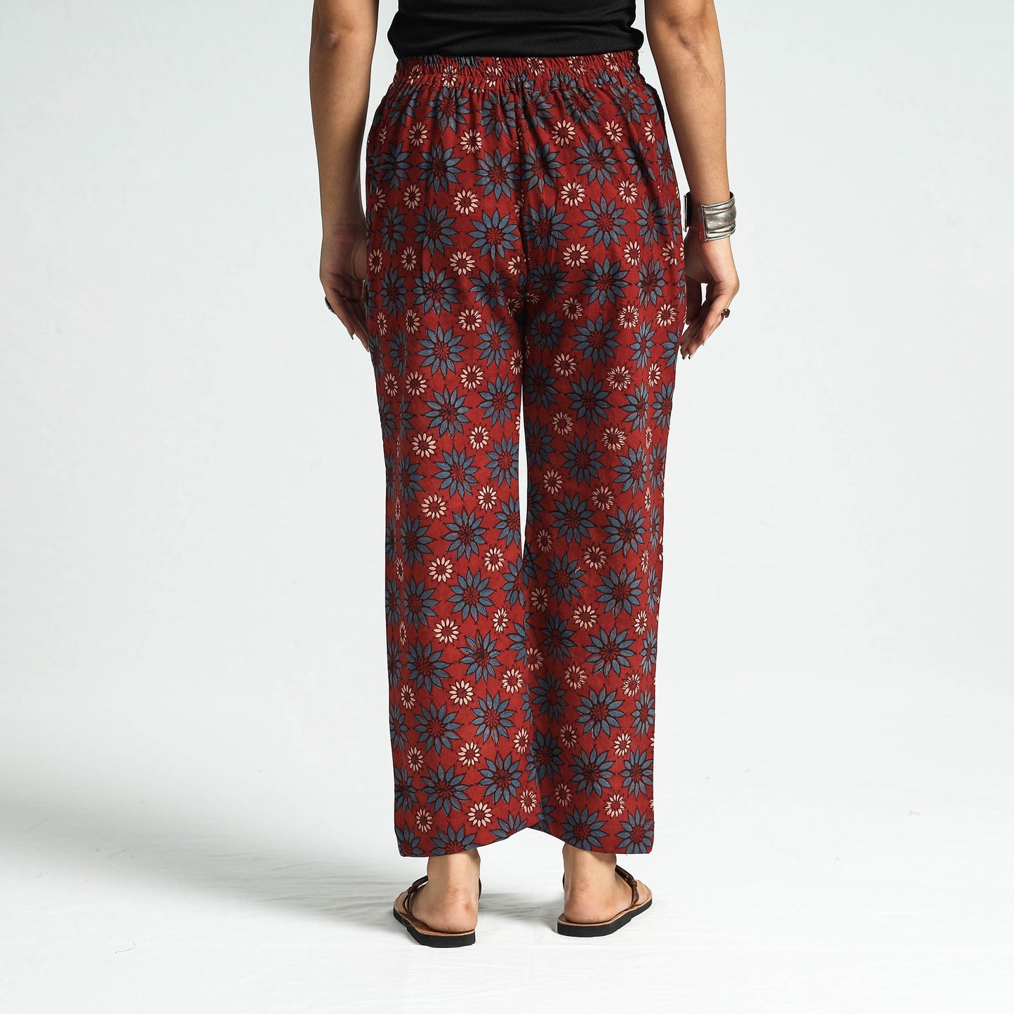 Maroon - Ajrakh Block Printed Cotton Elasticated Pant