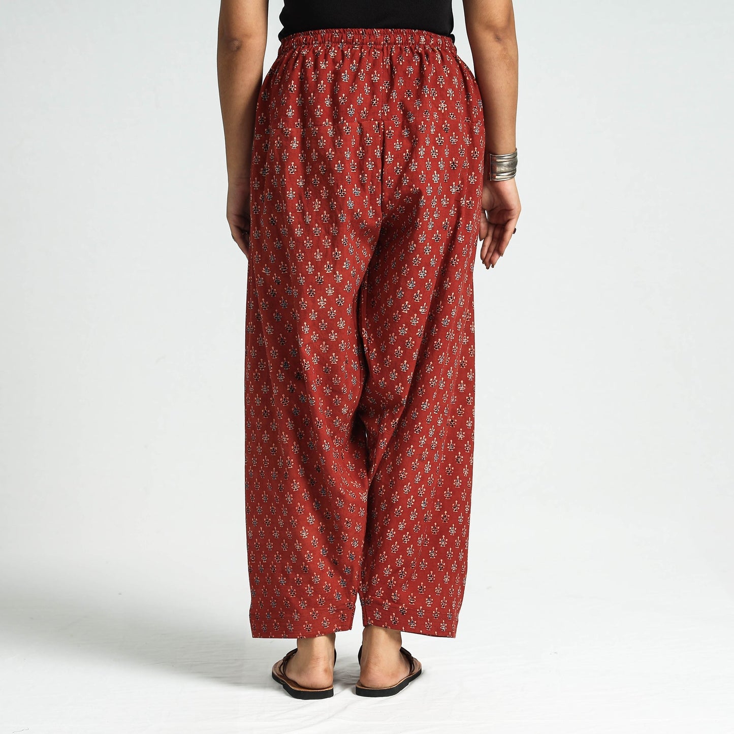 Maroon - printed cotton elasticated salwar - handcrafted