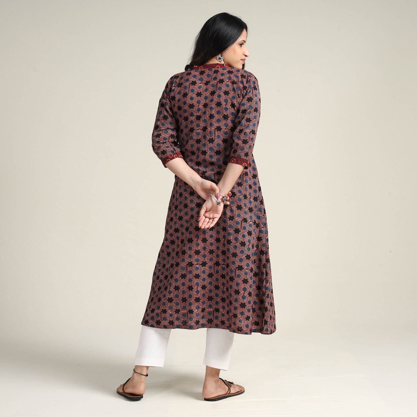 Buy Ajrakh Block Printed Cotton Long Kurta for Women