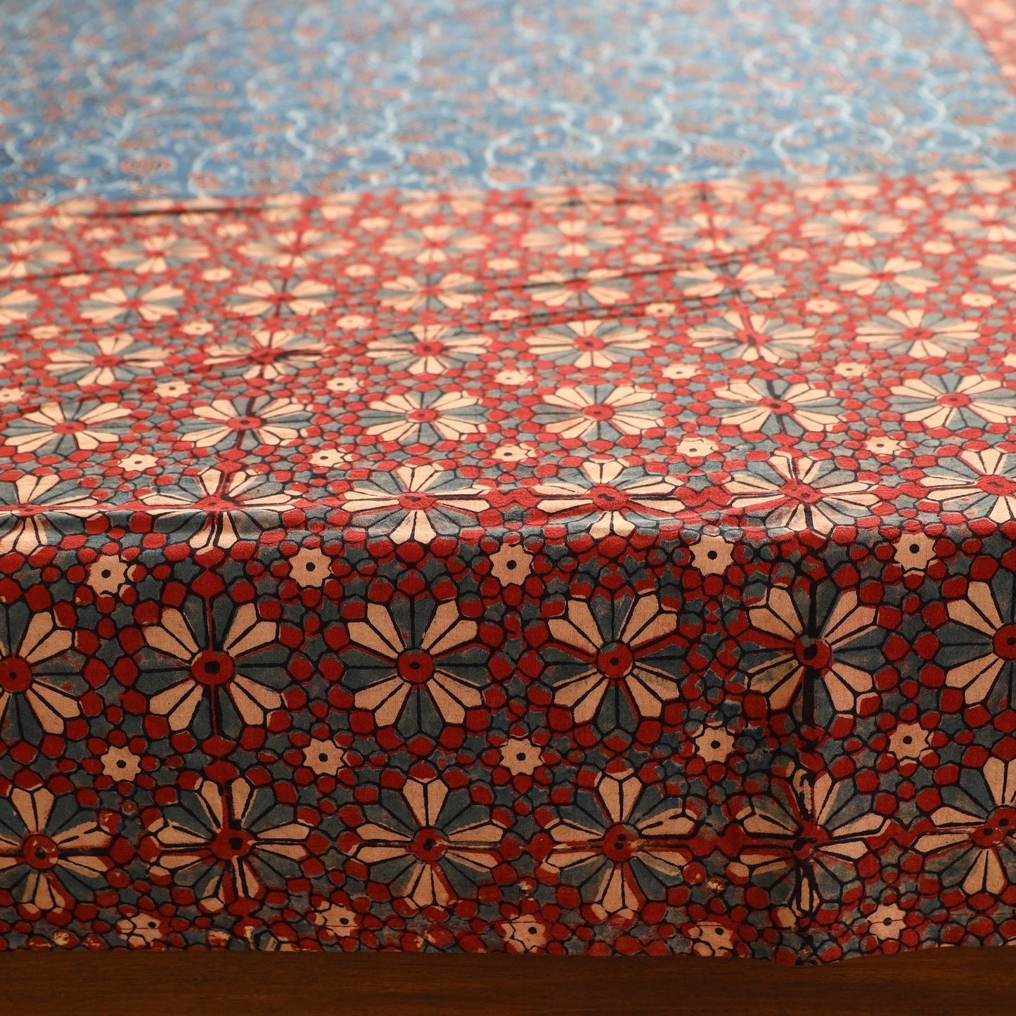 Ajrakh Block Printed Patchwork Cotton Double Bed Cover with Pillow Covers