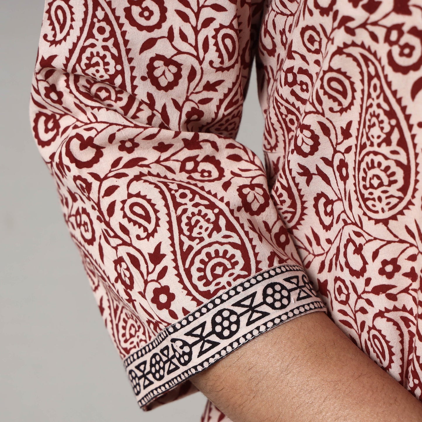 White & red bagh printing cotton long kurta - handcrafted
