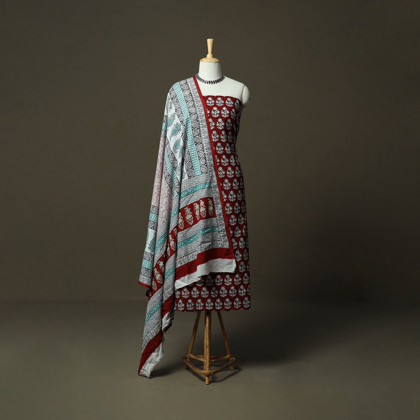 Bagh hand block print natural dyed cotton 3pc unstitched