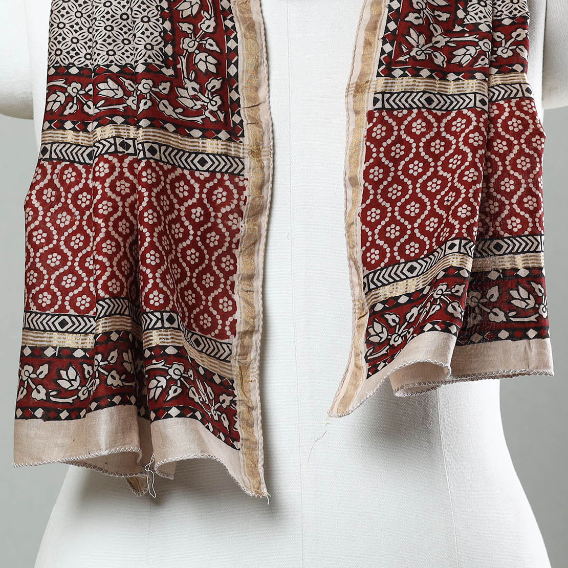 Maroon Bagh Hand Block Printed Chanderi Silk Stole