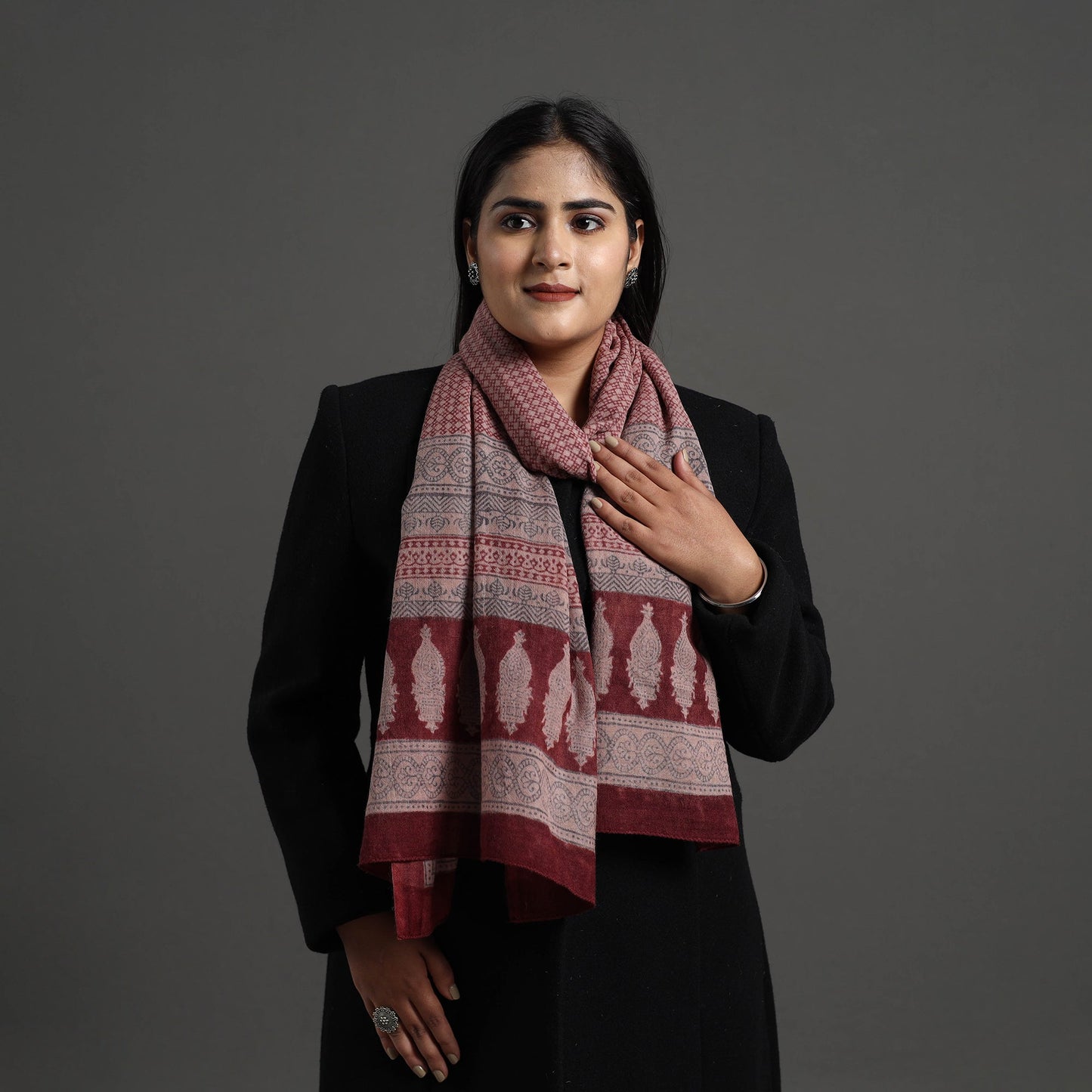 Maroon Bagh Hand Block Printed Merino Woollen Stole