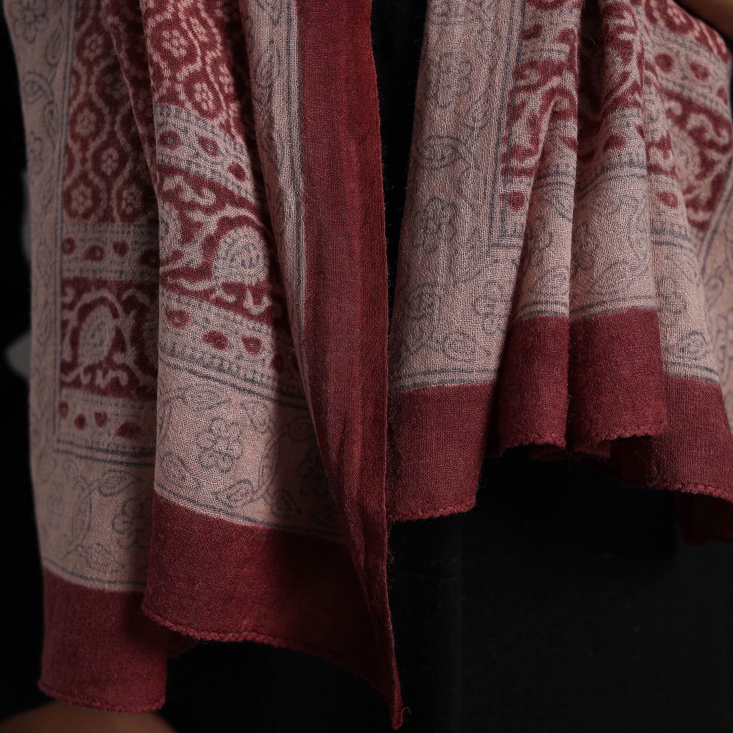Maroon Bagh Hand Block Printed Merino Woollen Stole