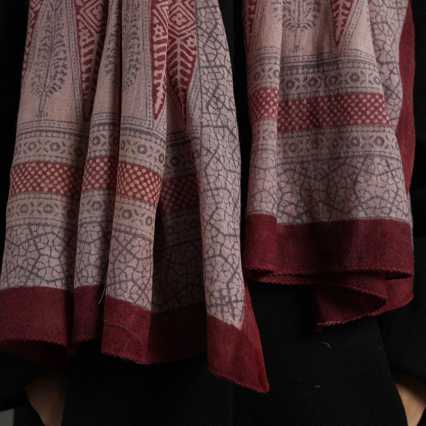 Maroon Bagh Hand Block Printed Merino Woollen Stole