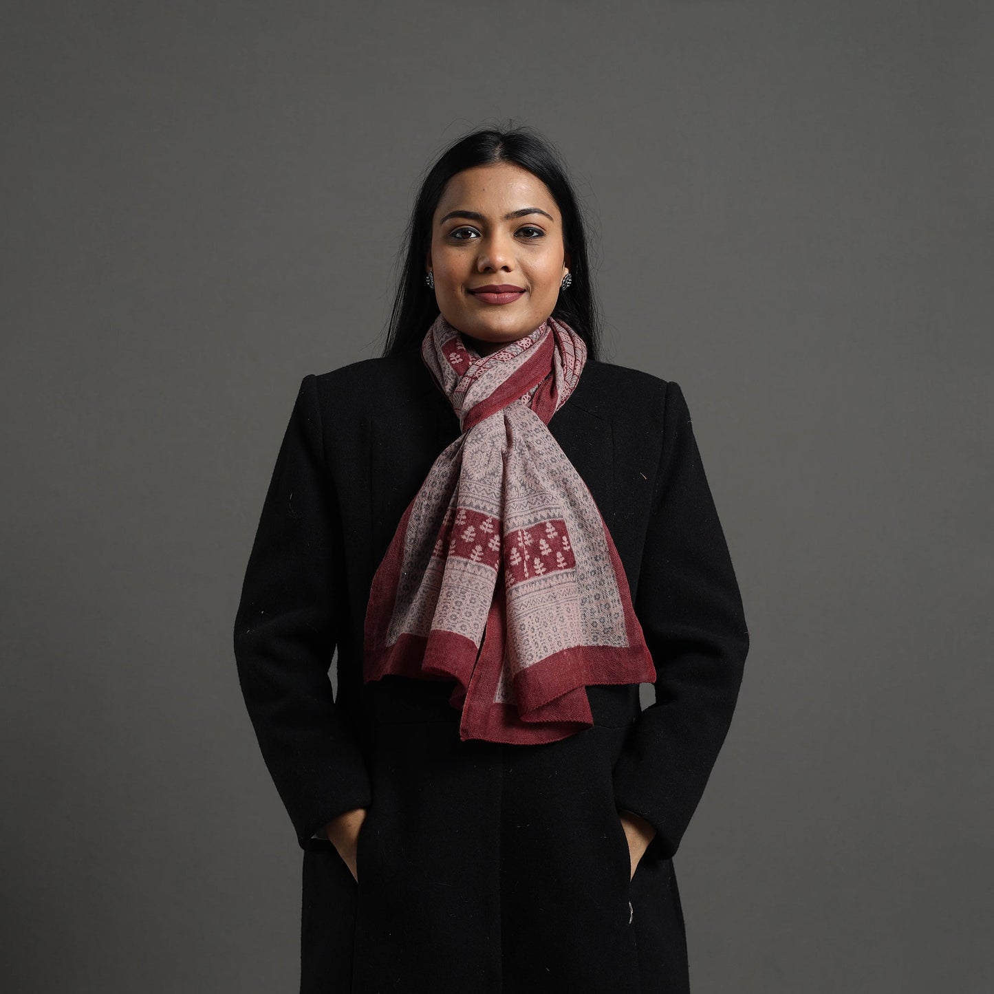 Maroon Bagh Hand Block Printed Merino Woollen Stole