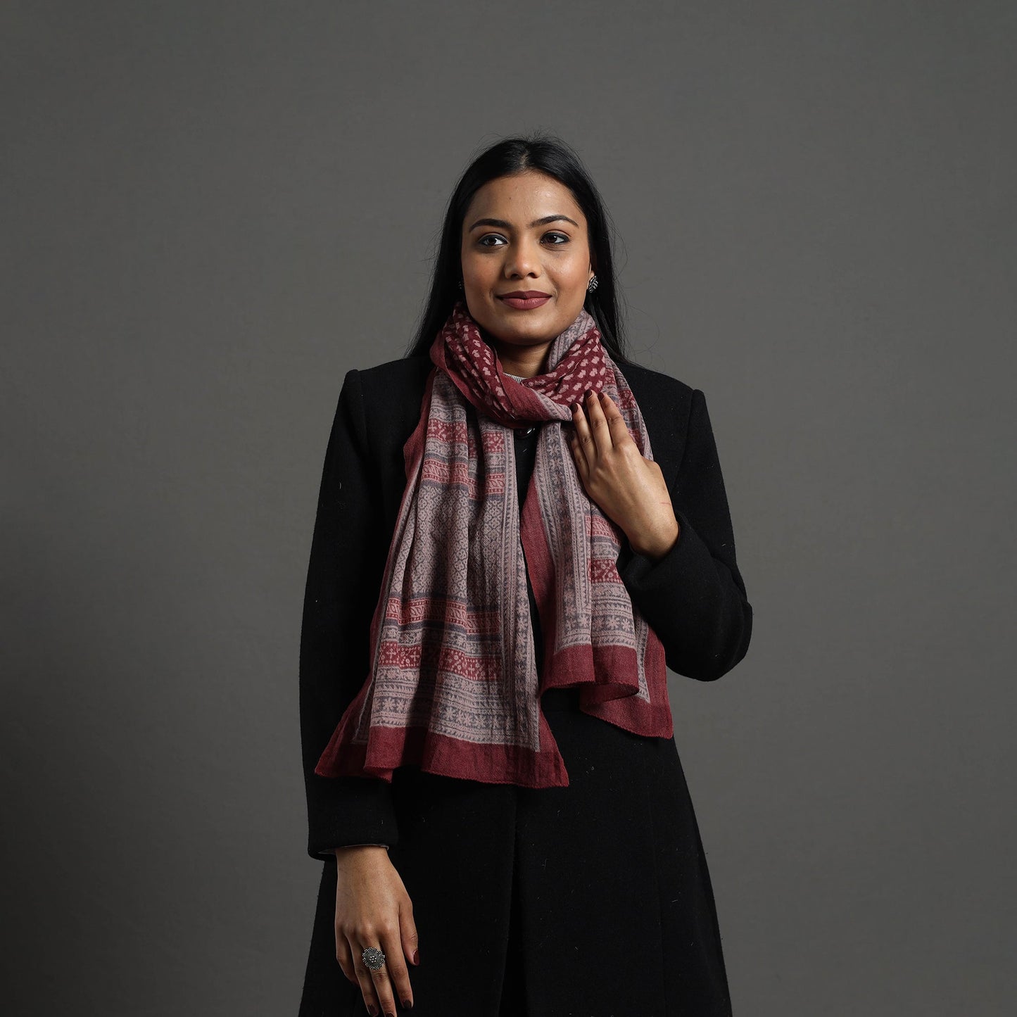 Maroon Bagh Hand Block Printed Merino Woollen Stole