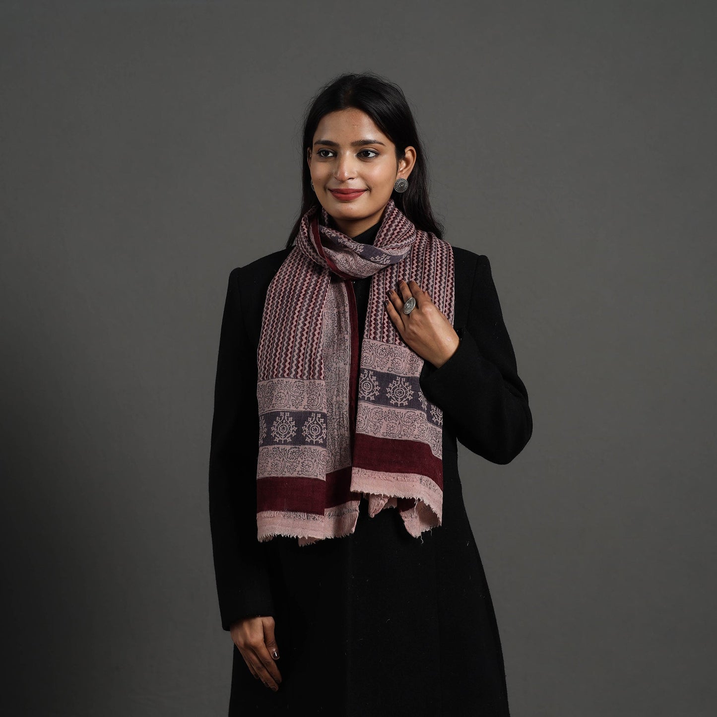 Maroon Bagh Hand Block Printed Woollen Stole
