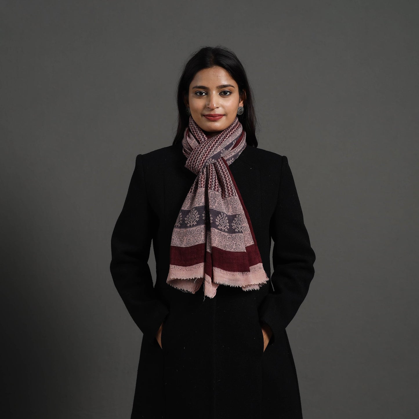 Maroon Bagh Hand Block Printed Woollen Stole