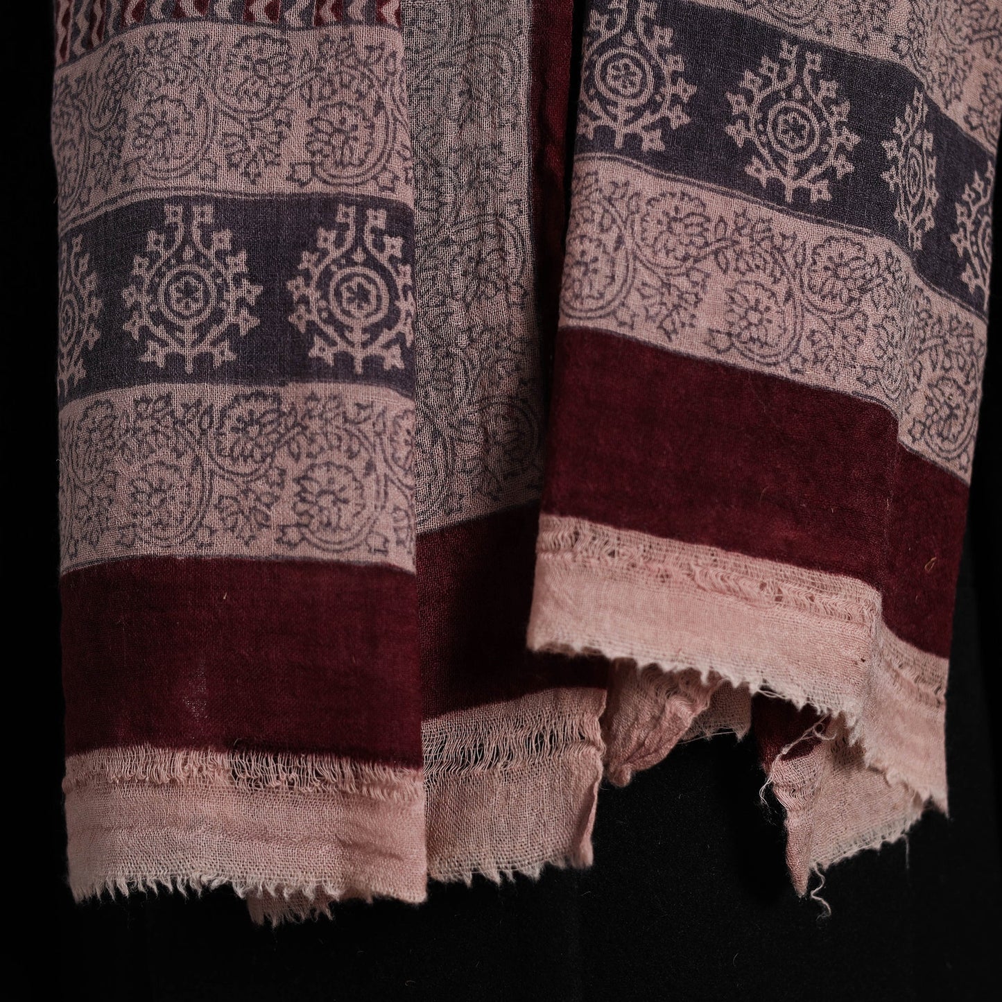 Maroon Bagh Hand Block Printed Woollen Stole