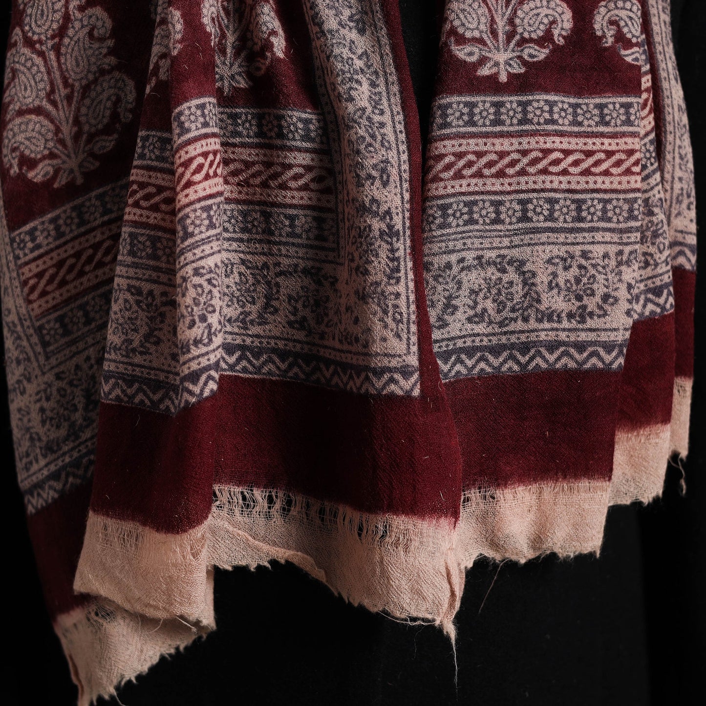 Maroon Bagh Hand Block Printed Woollen Stole