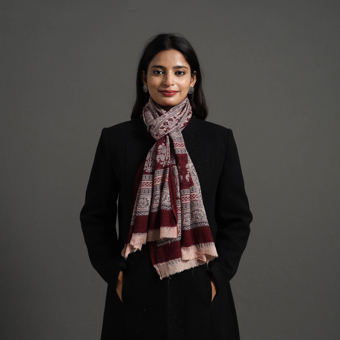Maroon Bagh Hand Block Printed Woollen Stole