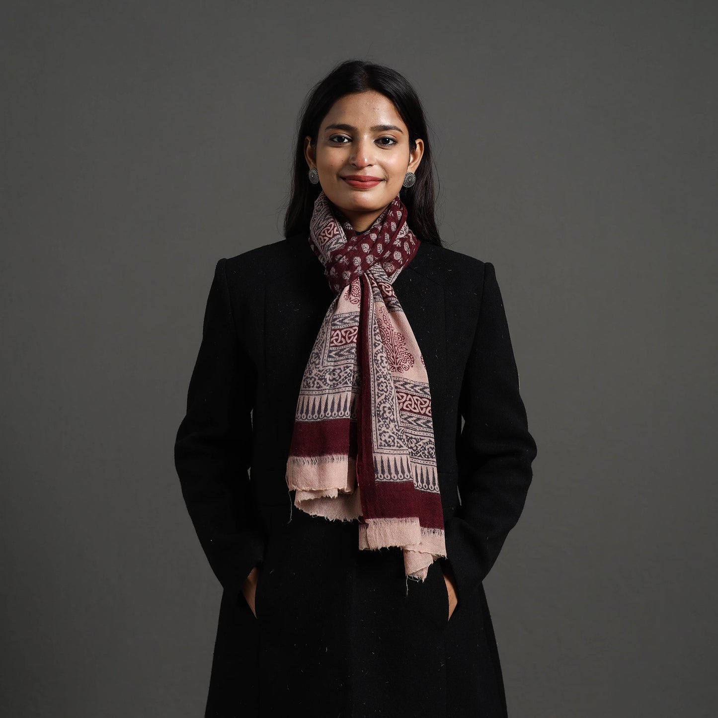 Maroon Bagh Hand Block Printed Woollen Stole