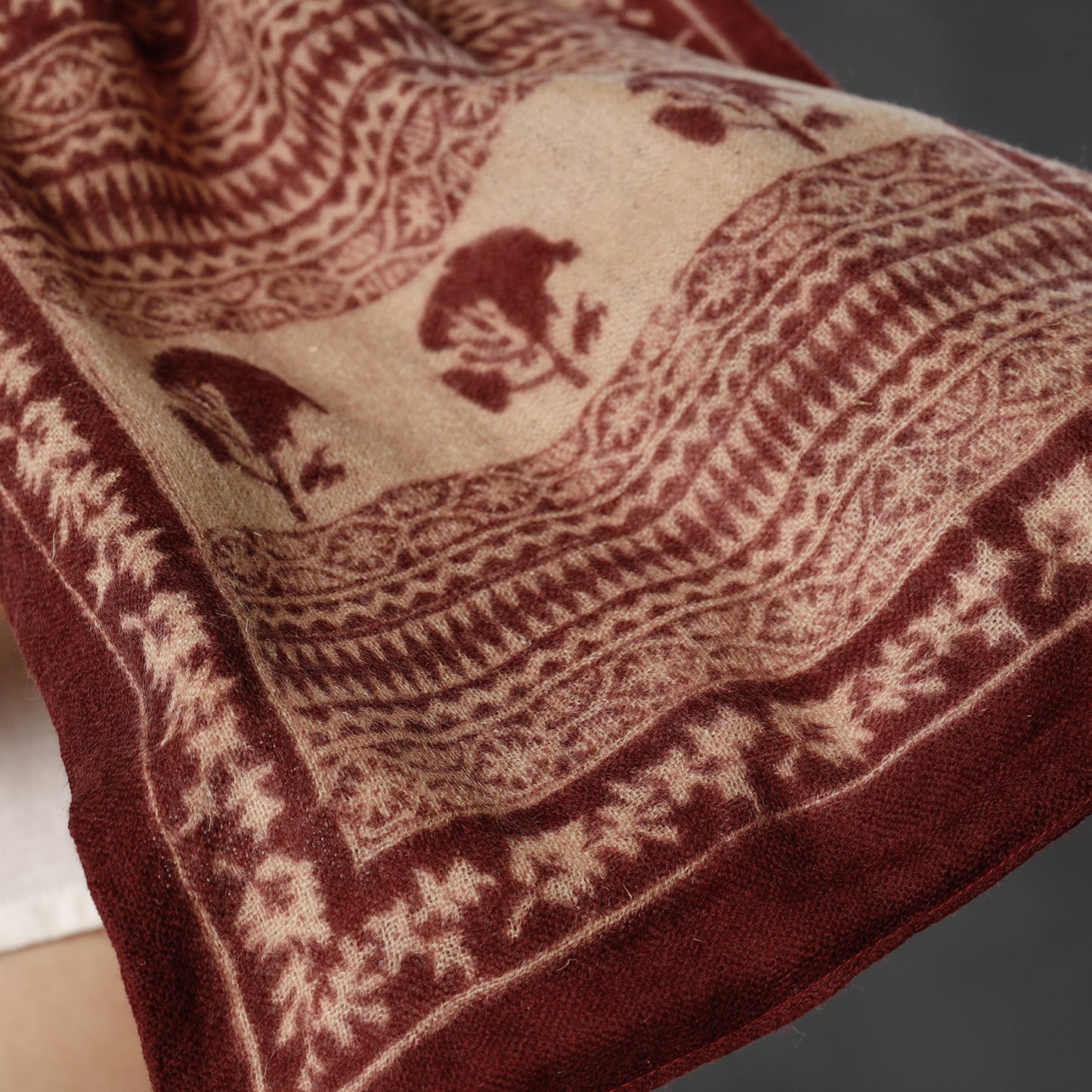 Bagh Block Printed Natural Dyed Woolen Muffler (61 in)