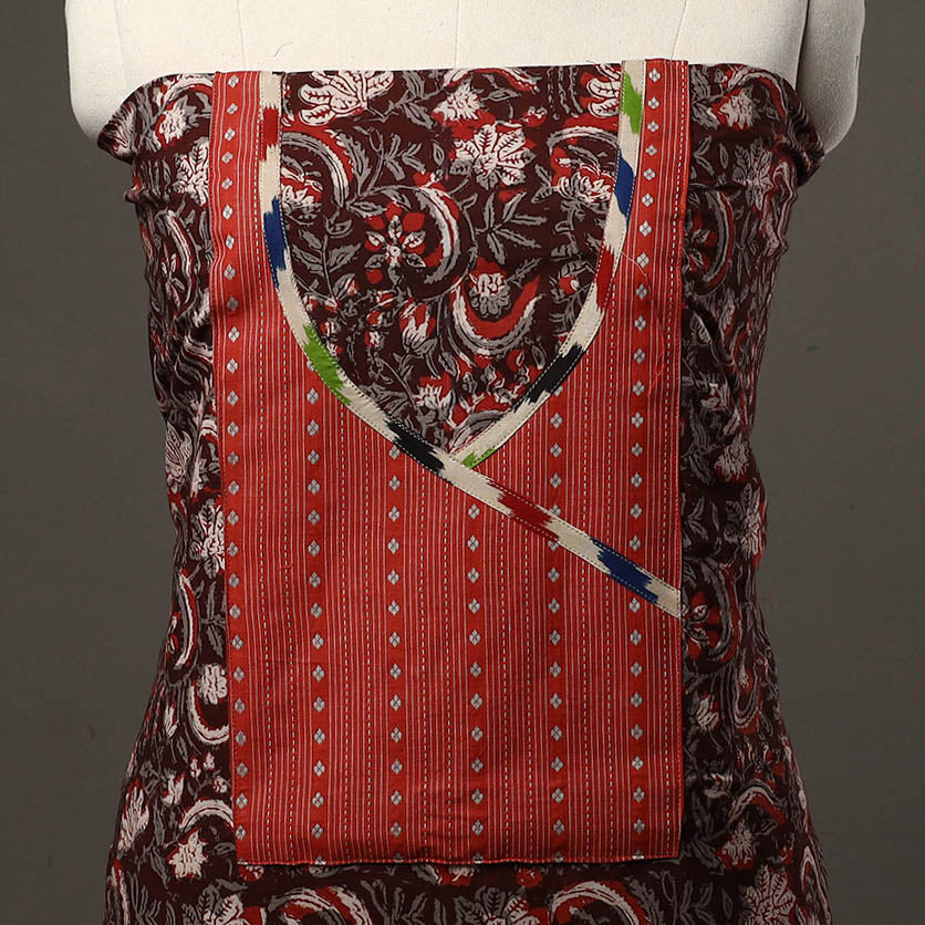 Maroon - bagru cotton unstitched kurta material